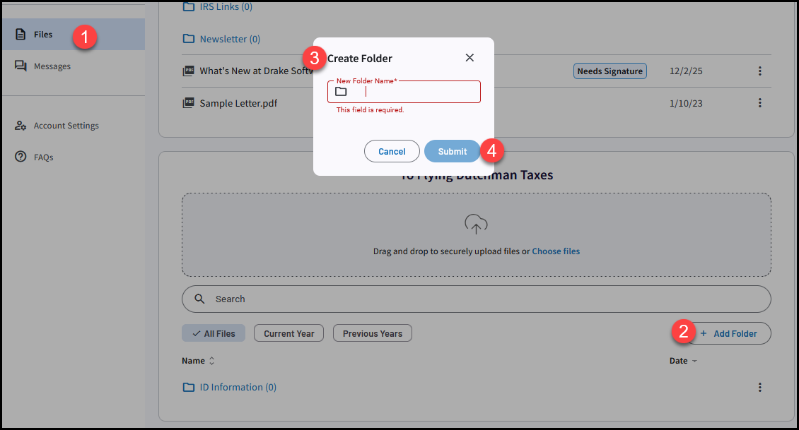 Client Custom Folder setup screen